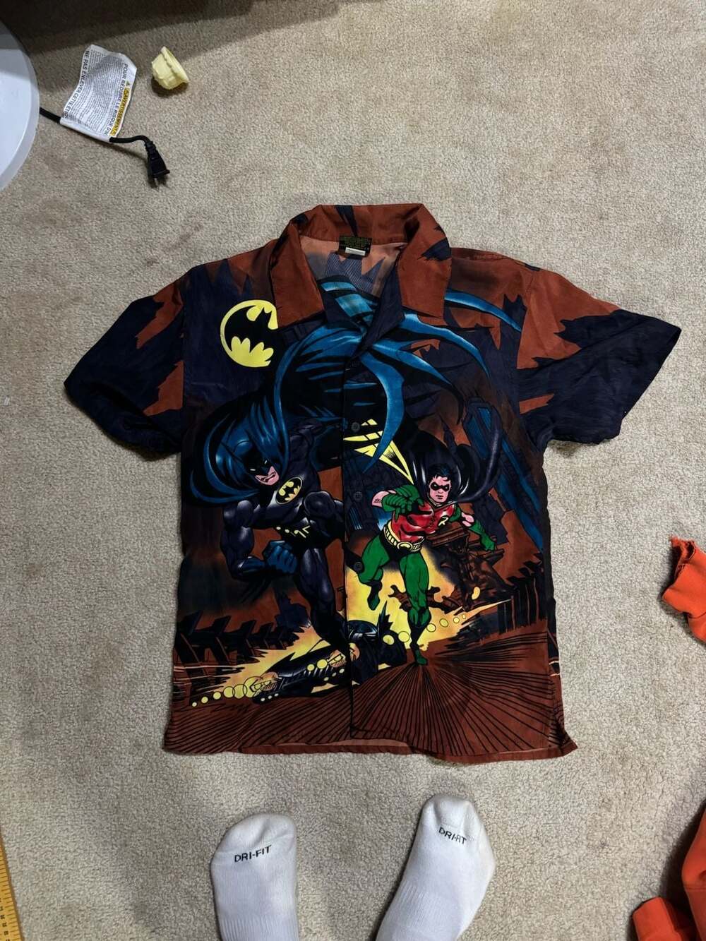 Vintage 2002 Batman and Robin DC Comics AOP Short Sleeve Button Up Shirt